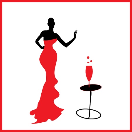 Abstraction WOMAN silhouette black and red glassのイラスト素材