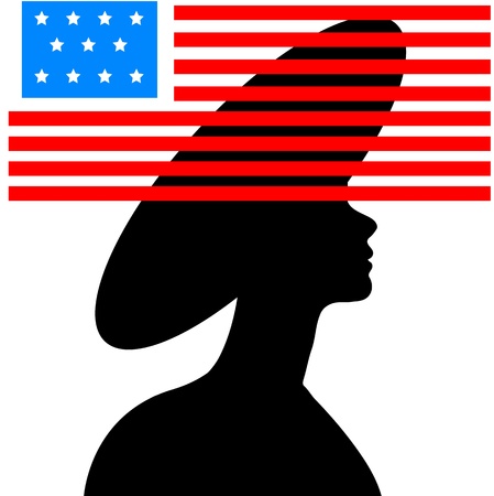 black silhouette of  young beautiful girl hatのイラスト素材