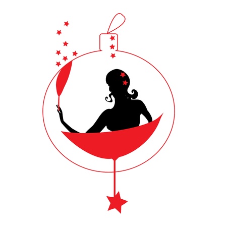 Abstraction woman black tones and RED curved linesのイラスト素材