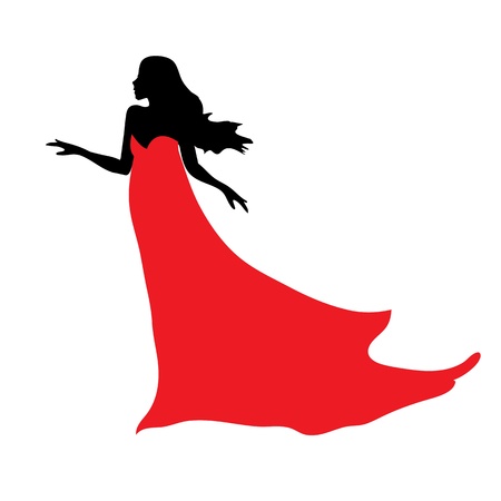 black silhouette of  beautiful woman in red dressのイラスト素材