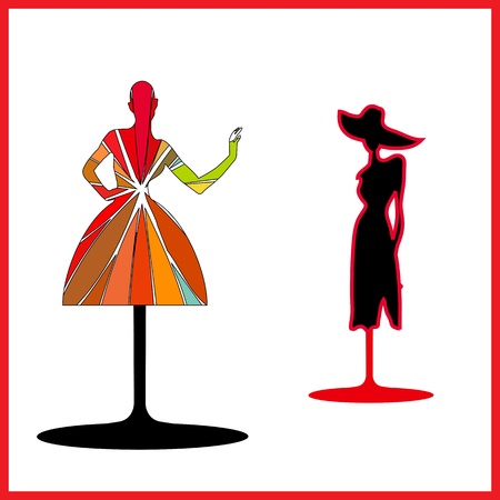 Silhouette female mannequin and red iron hangerのイラスト素材