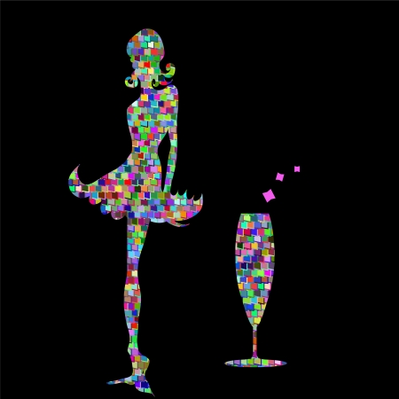 Elegant black silhouette of woman with heartsのイラスト素材