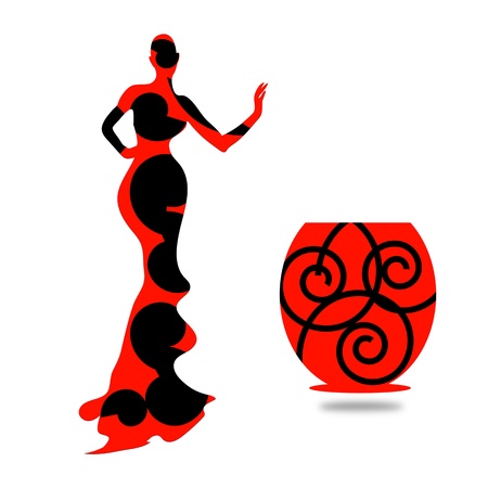 Silhouette of the female of mannequin and black iron hanger within the portrait frameworkのイラスト素材