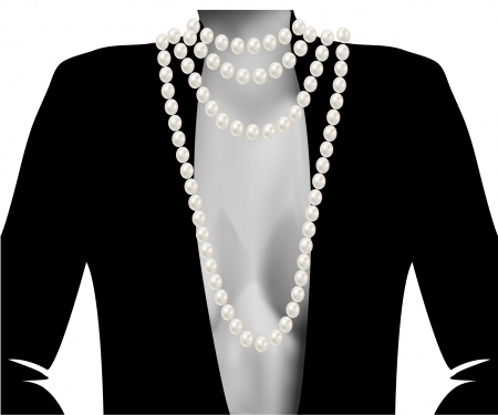 Silhouette of the female white and black with beads large beautiful pink pearls romanticのイラスト素材