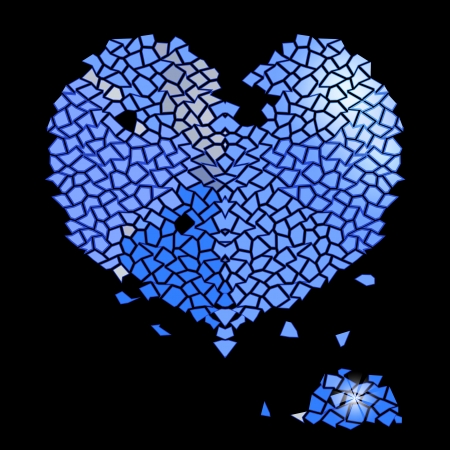 Glass blue heart made of precious stones with glittering shards of brokenのイラスト素材