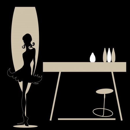 Abstraction woman black tones and curved linesのイラスト素材