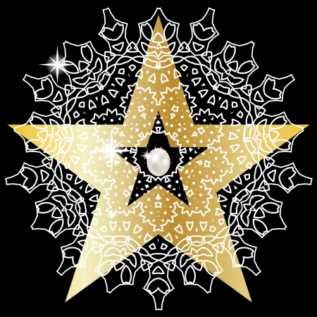 Gold star with huge precious pearlsのイラスト素材