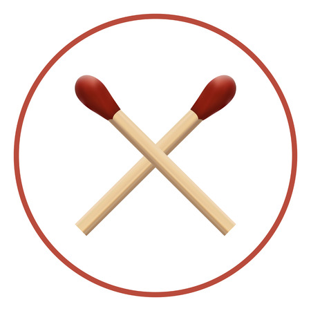 two wooden matches with red wick macro on a white backgroundのイラスト素材