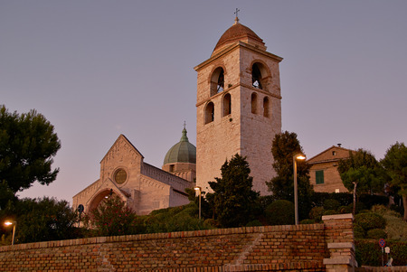 dome of Cathedral  under golden rays of setting sun Ancona Italyの写真素材