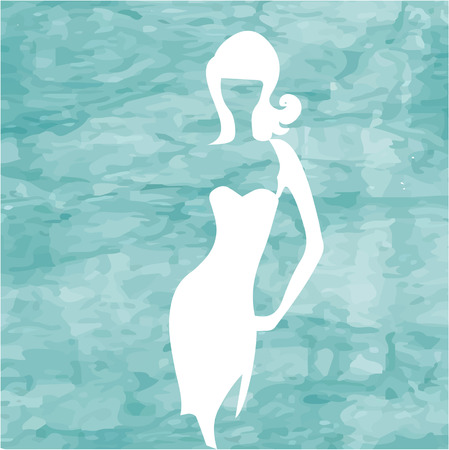 Abstract blue sea background with  large white girlのイラスト素材