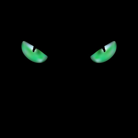 head of black cat with glowing green eyesのイラスト素材