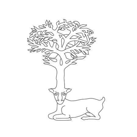 Stylized decorative image deer with horns in form of Celtic symbol treeのイラスト素材