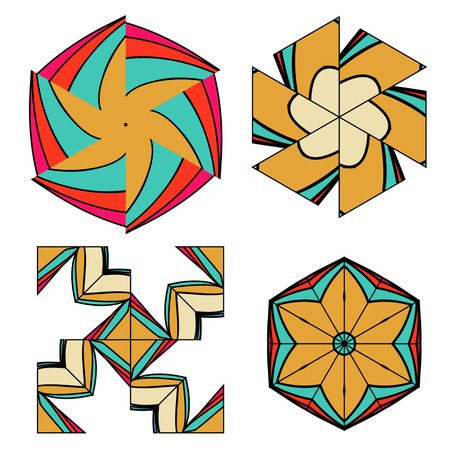 bright pattern in the style of the fifties, colorful kaleidoscope of red, orange and neonのイラスト素材