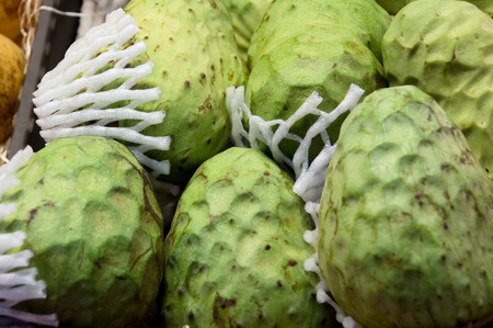 Cherimoya green exotic fruit called a sugar apple. The flesh consists of segmentsの写真素材