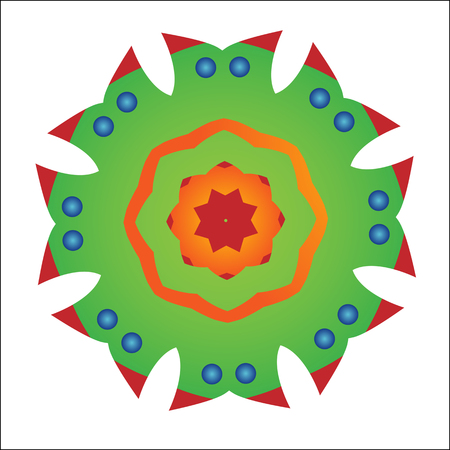 Primitive simple green modern pattern with lines and flowersのイラスト素材