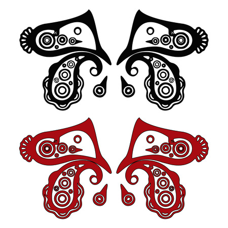 Primitive, abstract Paisley butterfly with lines and circlesのイラスト素材