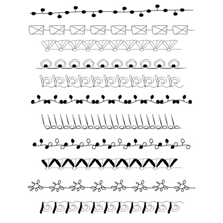Set of Hand drawn ornament border set and fashion abstract design elementのイラスト素材