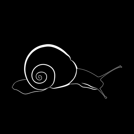 Abstract illustration, black and white silhouette of snail. The snail on slope. White background.のイラスト素材