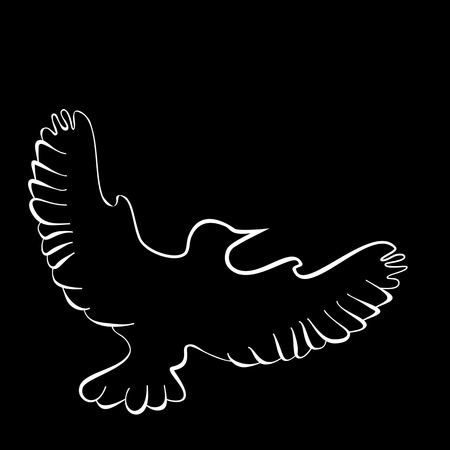 Abstract illustration, black and white silhouette of pigeon, dove. Common Wood Pigeon Columba palumbus or Culver.のイラスト素材