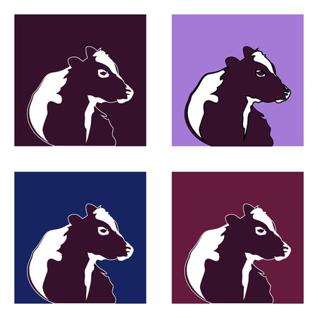 Abstract image of head of black cow. Vintage style logos for all kinds of grilled meat. Set.のイラスト素材