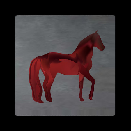 Vintage mystical picture horse in scarlet colors on black background. Burgundy silk drape flowing like blood.のイラスト素材