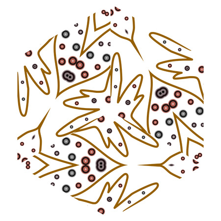 Primitive geometric sacra retro pattern with lines and circles. Brown and red thin lines for designs.のイラスト素材