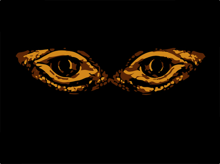 Terrible horrible eyes fantastic animal or bird on a black background. Eyes dinosaur or snakes.のイラスト素材