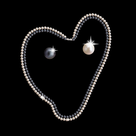 Heart with large beautiful pink pearls and stars romantic on black backgroundのイラスト素材