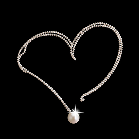 Heart with large beautiful pink pearls and stars romantic on black background.のイラスト素材