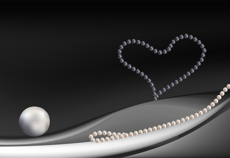 Heart with large beautiful pink pearls and stars romantic on black backgroundのイラスト素材