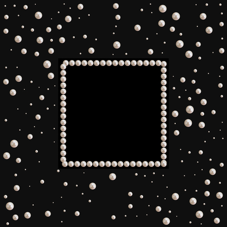 Necklace with pink and black pearls and stars romantic on black backgroundのイラスト素材