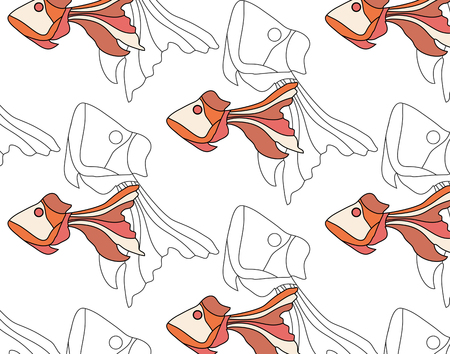 Fish is funny in the manner of fairy tales. Cartoon colourful fish. seamless patternのイラスト素材