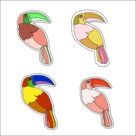 Funny cartoon Rainbow Toucan bird with Golden wings. Bright bird parrot.のイラスト素材
