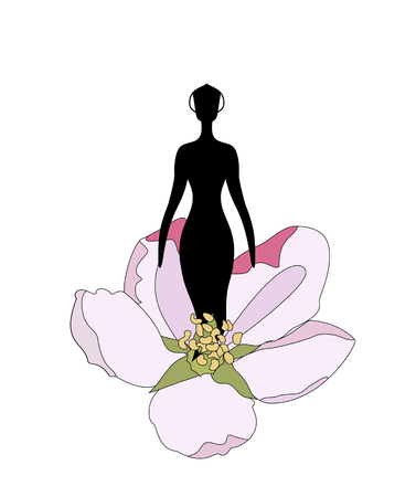 Young woman girl in long dress with ethnic patterns. A wreath of flowers on the girl head.のイラスト素材