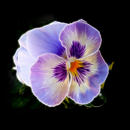 Flowers on neon background. Abstract floral holographic pattern. neon lights. surrealistic vintage painting styleの写真素材