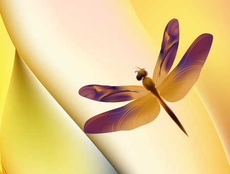 cartoon happy dragonfly red green and neon light. Dragonfly with open wings on colorful blurred background.のイラスト素材
