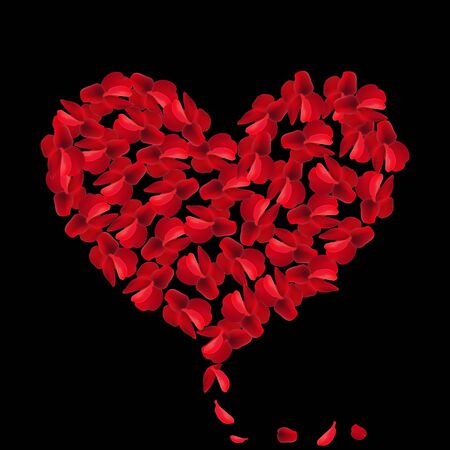 Heart in red rose petals on Valentine's day. scarlet Heart in love with roses.のイラスト素材