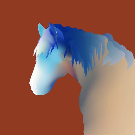 Silhouette black and white beautiful  horse with developing maneの写真素材