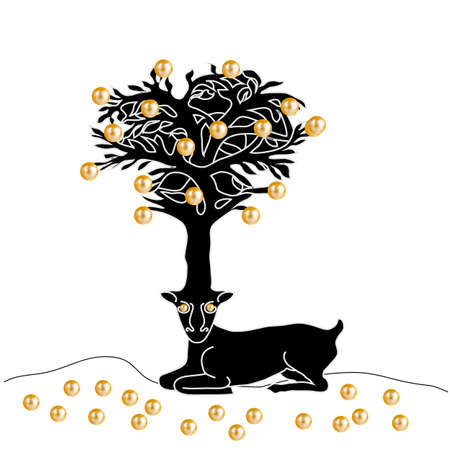 Stylized decorative image deer with horns in form of Celtic symbol tree. Christmas and New Yearのイラスト素材