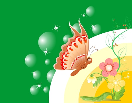 Warm background with flowers and butterfly.のイラスト素材