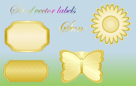 A set of labels in a warm golden style. Summer label.のイラスト素材