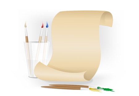 Art collection of old paper scroll, a glass with colored tassels.のイラスト素材