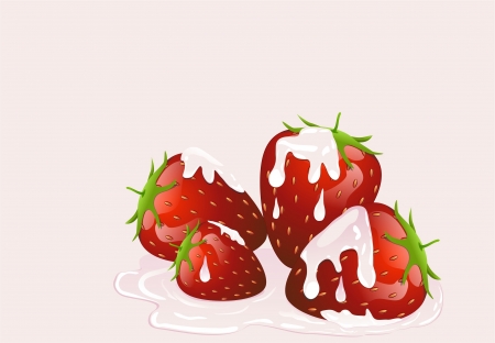 ripe succulent strawberry cream pouredのイラスト素材
