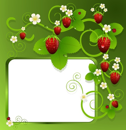 Green background with strawberries entwinedのイラスト素材