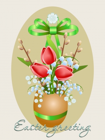 Vector Easter card with eggs and spring flowersのイラスト素材