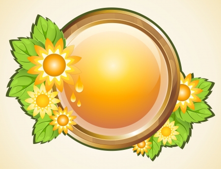 Glass button is surrounded by sunflowersのイラスト素材