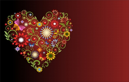 Burgundy background with floral elements in the form of heart のイラスト素材