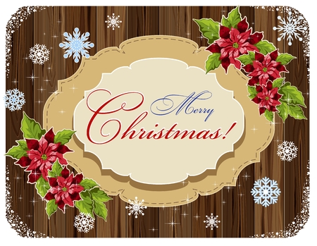 Christmas background with Poinsettia flowers on a wooden backgroundのイラスト素材
