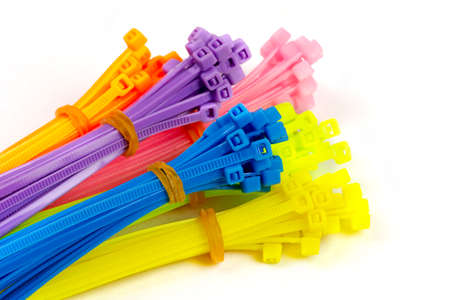 Multicolor cable zip tie on white background