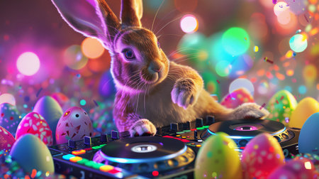 Rabbit DJ at the Easter party in a night clubの素材
